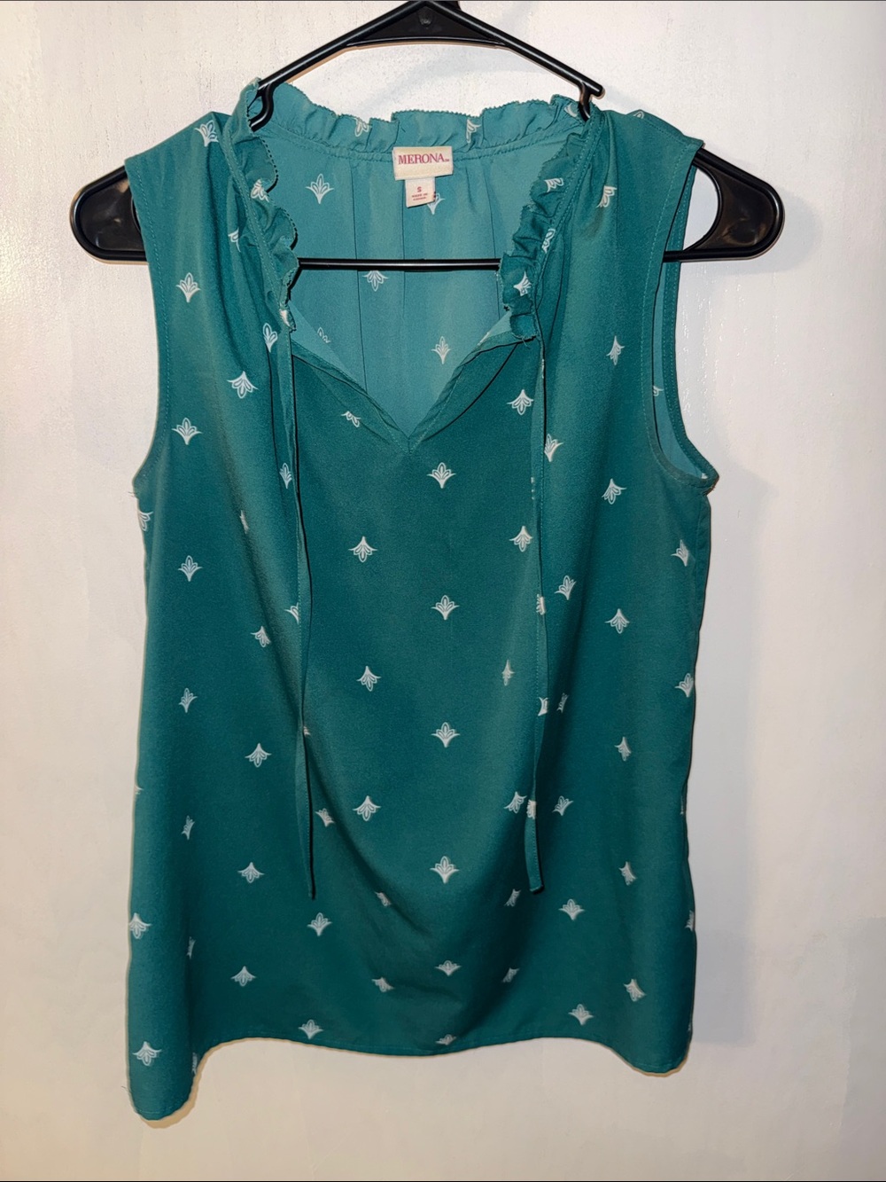 Merona Teal Sleeveless Ruffle-Trim Tie Neck Camisole